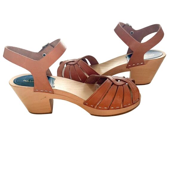 Swedish Hasbeens Debutant Clog Sandals 36 US 6 Brown Heeled Shoes Boho - Picture 5 of 10
